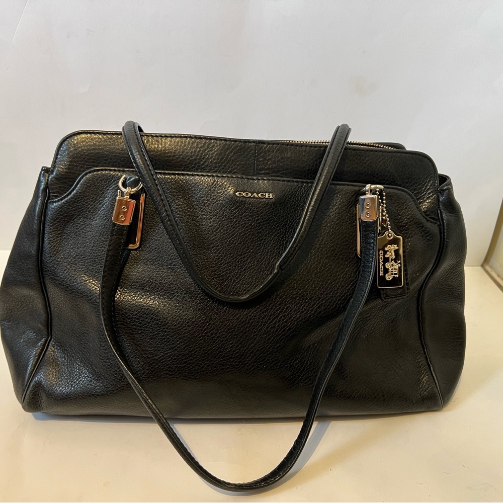 Coach Black Leather Shoulder Bag with Silver Hardware